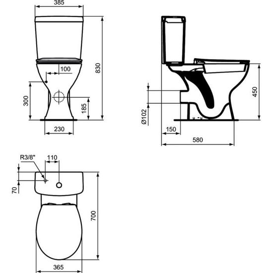 Dimensions cuvette cheap wc standard