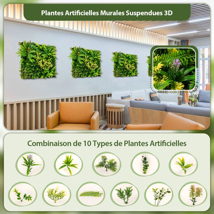 COSTWAY Haie Artificiel 2 PCS Décorations Murales Carrées 50 x 50 cm ...