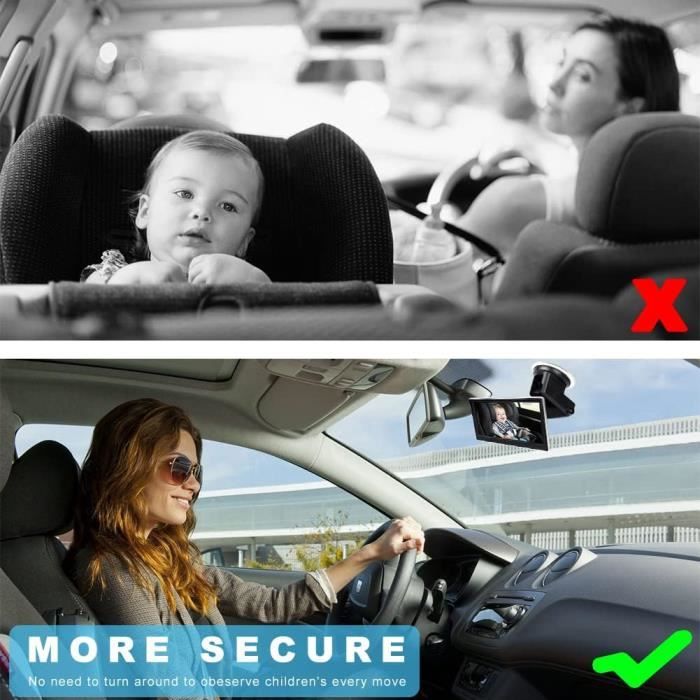 Moniteur Bébé Voiture 4,3" Avec Caméra – Vision Nocturne, Grand Angle 360°, Facile à Installer, Pour Siège Auto