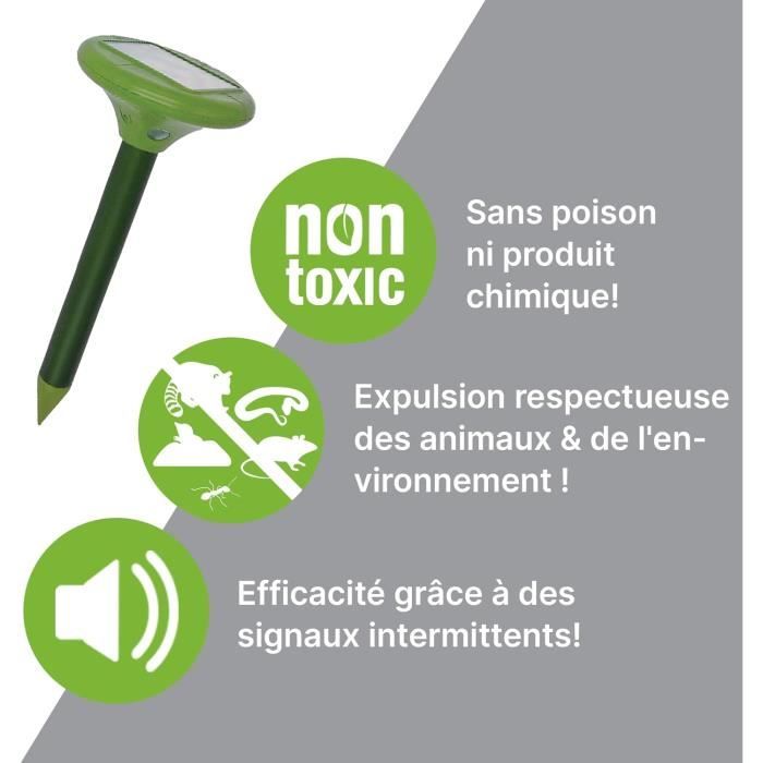 Répulsif à Ultrasons Solaire Hillylolly – Lot De 2 Pour Taupes, Campagnols, Serpents Et Fourmis