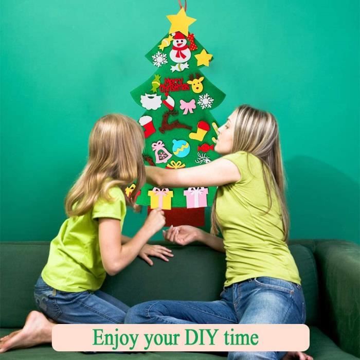 Kit Sapin De Noël En Feutre à Décorer Pour Enfants - 32 Décorations Amovibles + Guirlande LED - Activité Créative Et éducative
