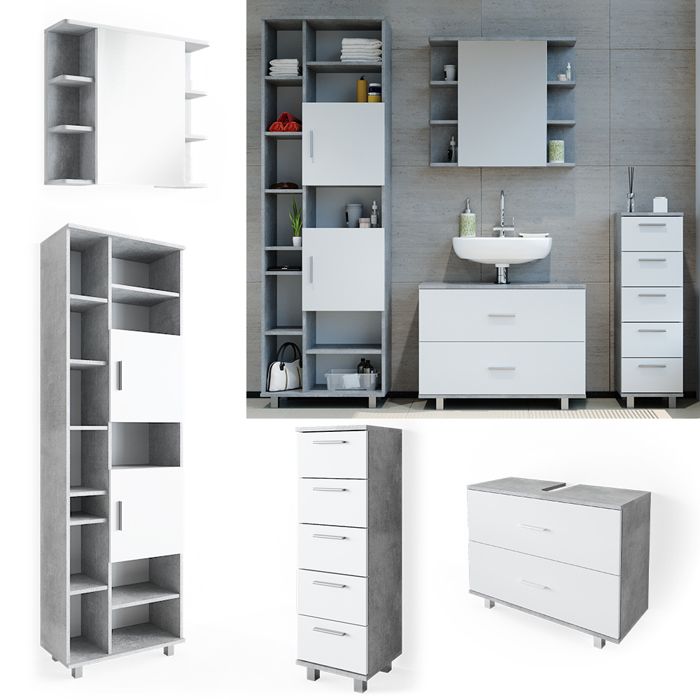 Vicco Meuble salle de bain Ilias, Béton, 60x190cm | Leroy Merlin Vicco Meuble salle de bain Ilias, Béton, 60x190cm | Leroy Merlin