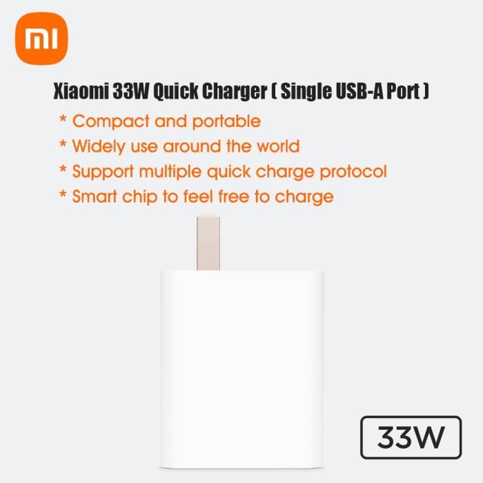 Adaptateur De Charge XIAOMI Fast Charge 33W Type-C/ Type-A - Blanc