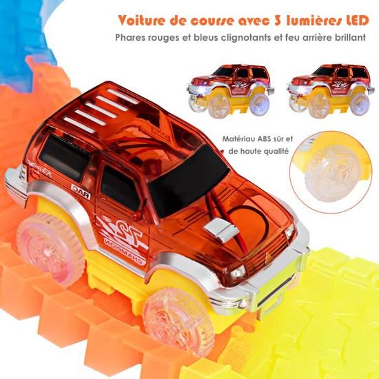 Lot de 184 jouets de piste de voiture de course pour garçons et filles de 5  ans – Lumières LED lumineuses – Véhicule de course électrique flexible