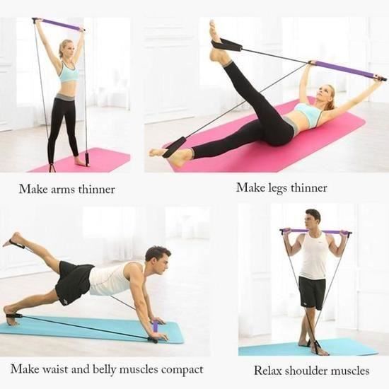 WeluvFit – Kit de barre de Pilates avec bandes de résistance, équipement de  remise en forme portable pour hommes et femmes, kit de bâtons de squat à  yoga Pilates à 3 sections