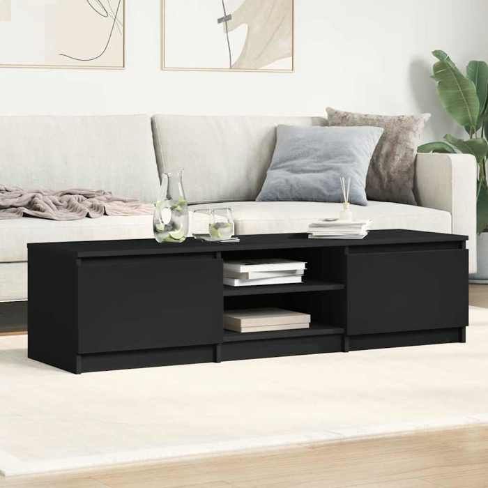 Meuble TV Chêne Noir 180x31,5x40 Cm - Bois D'ingénierie - 4 Portes - Rangement Multimédia - Style Moderne