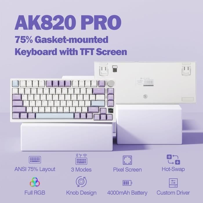 EPOAKER Ajazz AK820 Pro 75% Gasket Clavier Ecanique Sans Fil