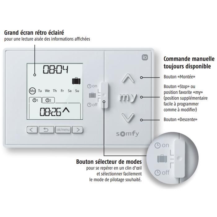 Commande CHRONIS IO SOMFY - Horloge Pour Automatisme IO - Réf 1805227