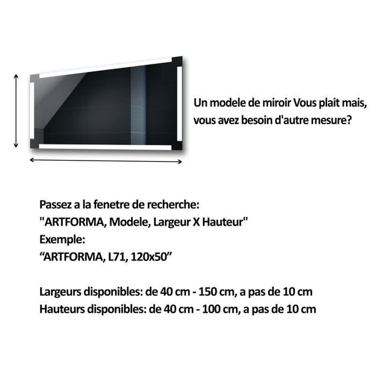 Artforma L71 120x90cm Illumination Led Miroir Sur Mesure Eclairage