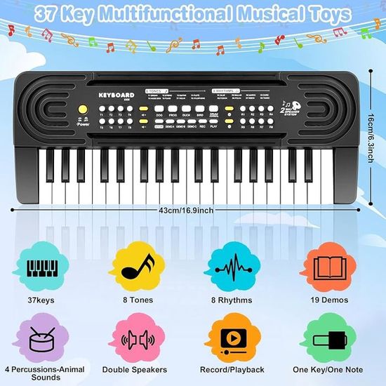 DREAMADE Piano Enfant à 37 Touches avec Tabouret, Clavier électronique DREAMADE Piano Enfant à 37 Touches avec Tabouret, Clavier électronique