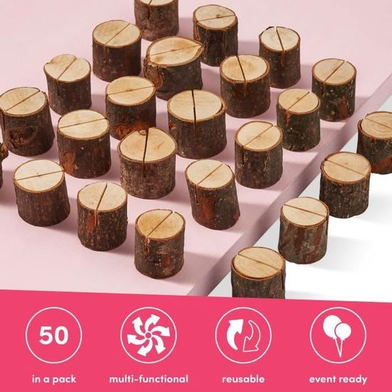 Porte-Noms En Bois De Pin Pour Mariage - 50 Supports + 50 Cartes De Table - Décoration Événement Rustique