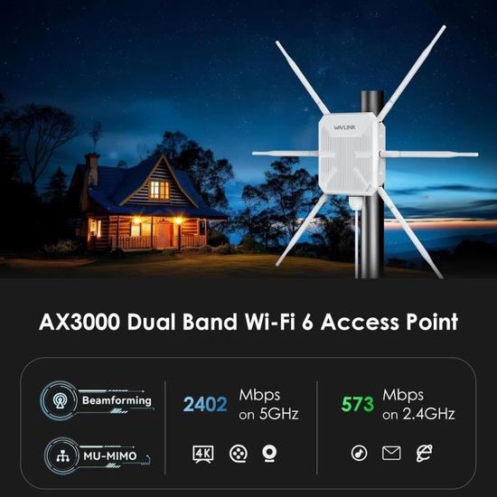 Répéteur WiFi 6 Extérieur ZENVY AX3000 - Portée Longue, IP67, Double Bande 2.4G/5.8G, PoE
