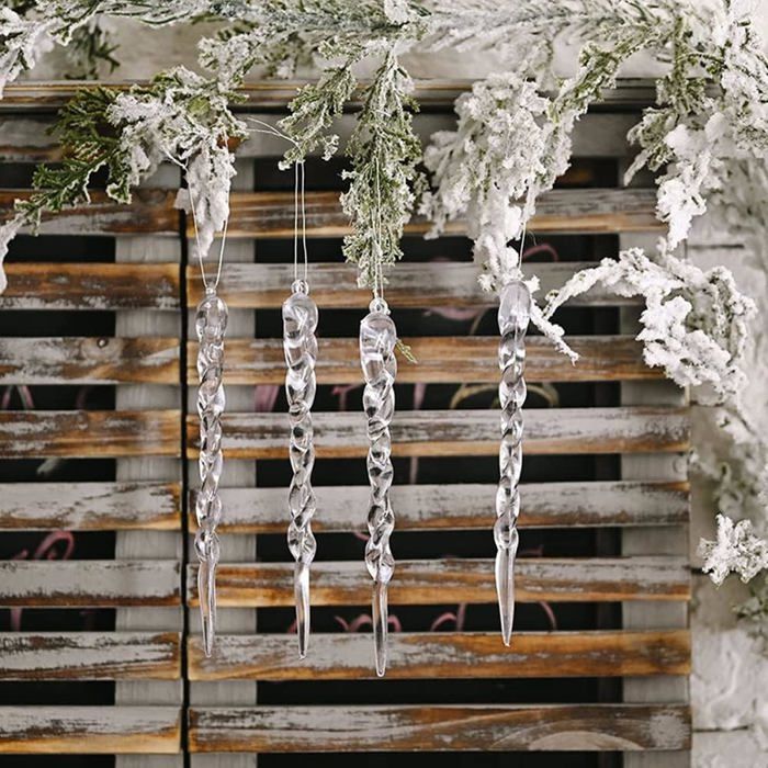 55 Pièces Glaçons De Noël, Transparentes Stalactites Noel Sapin, Icicle En Acrylique Et Flocons De Neige Décoration Avec Lanyards, Pour Decoration Noel Sapin, Fête De Noël (A