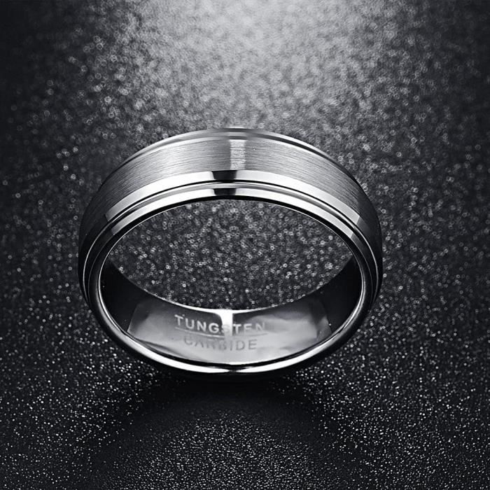 Bague Homme Femme Unisexe En Tungst ne Simple Mate Argent Noir