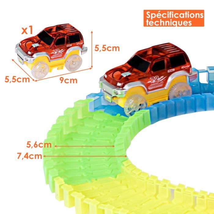 Piste interchangeable avec voiture de course lumineuse LED pour enfants,  piste assemblée flexible, cadeau d'anniversaire pour garçons et filles