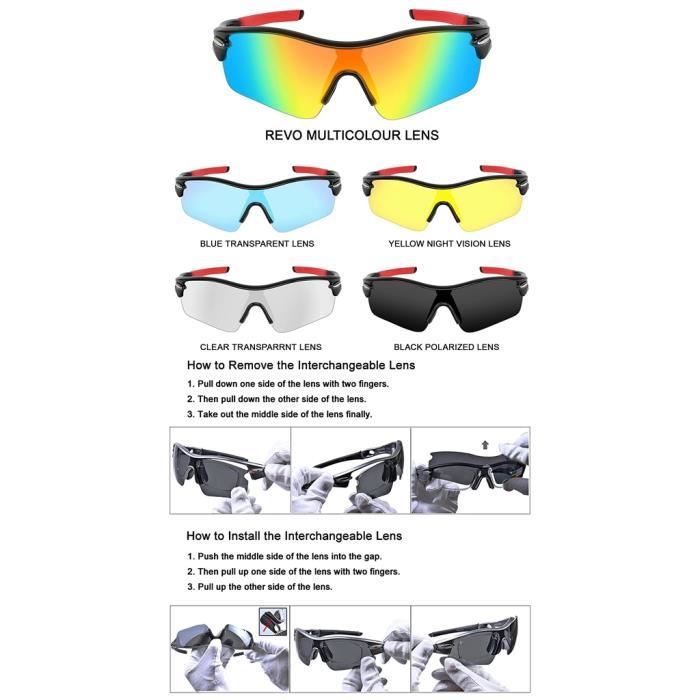 Lunettes de Cyclisme,Lunettes de Soleil Polarisées avec 5 Verres  Interchangeables,Lunettes de Sport UV400 pour Courir,Faire du Vélo - Cdiscount  Sport