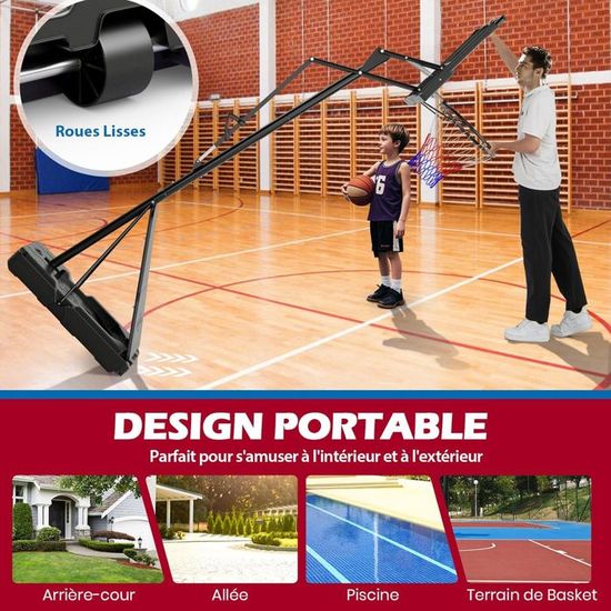Panier de Basket-Ball sur Pied avec Hauteur Réglable à 10 Niveaux 149-305 CM Basketball avec Base Remplissable Sac de Poids Panneau Arrière