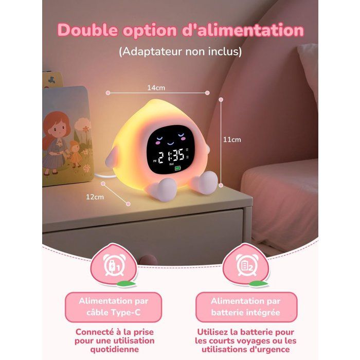 LEMNOI Réveil Enfant Reveil Enfant Educatif Jour/Nuit Lumineux LED Numerique Lampe Snooze Réveil