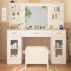 Coiffeuse avec Miroir et Tabouret de Rangement-NHHF-113X40X140 CM-10 Ampoules-3 Couleurs Réglables-3 Tiroirs 6 Étagères et 5