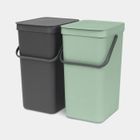 BRABANTIA Poubelle Waste Bin Sort & Go 2 x 16 L - Jade Green & Dark Grey