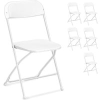 Lot de 6 chaises pliantes en plastique blanc, siège commercial empilable portable intérieur extérieur avec cadre en acier 350 lb.