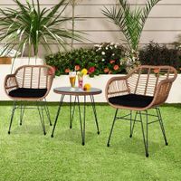 SALON DE JARDIN- 2 x chaise + round table, meuble de jardin-  Jaune