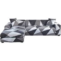 Housse de canapé 3+2 places en forme de L - Doux et antidérapant - Imprimé - Avec 2 taies d'oreiller pour canapé sectionnel en L