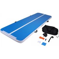 Tapis de gym gonflable AirTrack GORILLA SPORTS - 500 x 100 x 10 cm - Bleu/Blanc/Noir - PVC/Tissu V-drop/Scratch