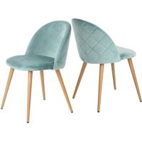 Homy Casa Lot de 2 Chaises en velours turquoise - Pieds décor bois - Scandinave - pour Salle à manger