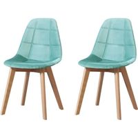 CANDICE - Lot de 2 chaises scandinave - Velours -  Vert Menthe - pieds en bois massif design salle a manger salon - 50 x 46 x 83 cm