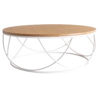Table basse bois et métal blanc ronde 80 cm LACE - MILIBOO - Stéphane Plaza - Contemporain - Design - Rond