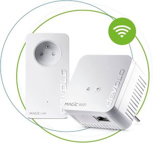 COURANT PORTEUR - CPL Magic 1 Wifi 4 (n) Mini er Kit : 2x Adaptateurs CPL WiFi (1200 Mbits, 2x Ports Fast Ethernet), idéal télétravail, gaming,.[Z2486]