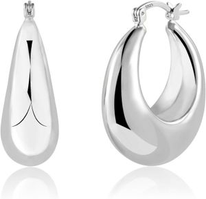 Boucles D'oreilles Créoles 19mm Pavées Zircons Noirs Argent Sterling 925 - Neuf Avec étiquettes