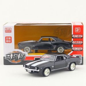 VOITURE - CAMION Boîte noire brillante - Modèle de voiture Vintage en métal moulé, 1:36, Chevrolet USA 1969 Camaro SS, Noir ma