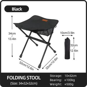 CHAISE DE CAMPING Noir - PACOONE-Chaise pliante de camping en alliage d'aluminium, Ultralégère, Petite piste de pêche Mazar, Ba