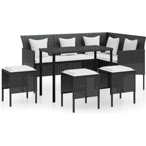 Ensemble table et chaise de jardin Salon de jardin 5 pièces Résine tressée Noir avec coussins