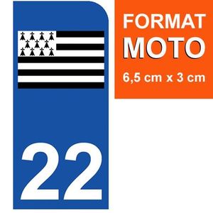 Département 22 MOTO 1 autocollant style plaque moto 3 x 6 cm 