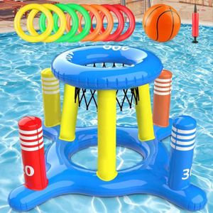 JEUX DE PISCINE Jouets de piscine-MARSEE-11pcs jouet de basketball gonflable,cadre de basketball flottant et anneau gonflable,basketball gonflable