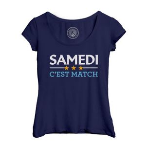 T-SHIRT T-shirt Femme Col Echancré Bleu Samedi c'est match
