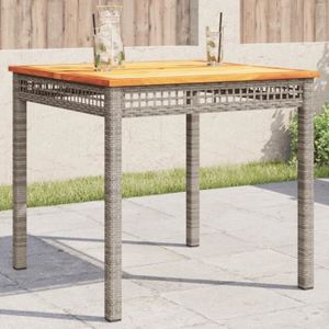TABLE DE JARDIN  Meuble Table de jardin - Gris - 80x80x74 cm - résine tressée et bois acacia 12.2 KG