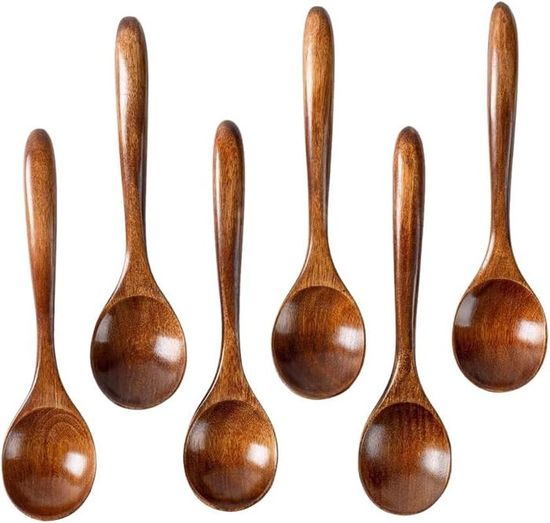 Lot De 6 Petites Cuillères En Bois Pour Miel, Confiture, Café, Sucre - Style Naturel