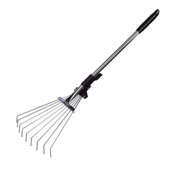 VEVOR Râteau à Feuilles Réglable 18 Dents Métal – Largeur 19,5-43,5 Cm, Manche 82-141 Cm, Acier Inoxydable Anti-Rouille