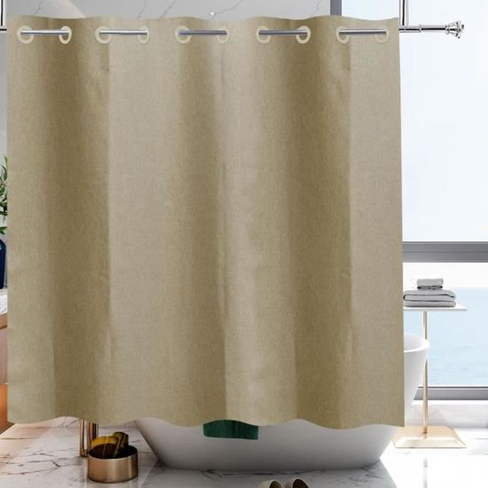 Tringle à Rideau De Douche Sans Perçage - Forme L/U Réglable - Ventouses Puissantes - Kit Complet Avec Rideau En Lin Imperméable