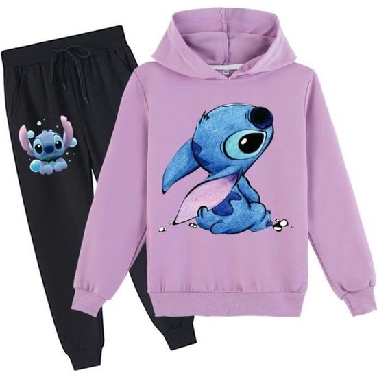 Ensemble Sweatshirt et Pantalon Enfant Hoodies Stitch Violet Confortable et resistant