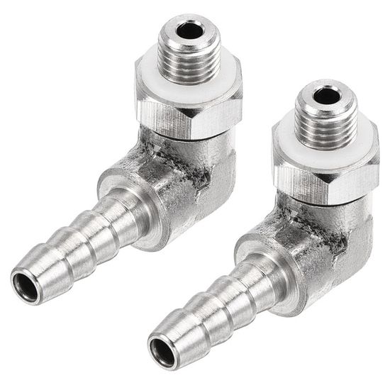 Lot De 2 Raccords Coude Laiton - 6mm (barbelé) Vers Filetage M10x1 Mâle, Avec Joint