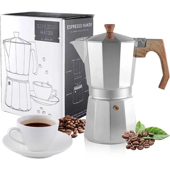 Cafetière Italienne Moka Pot 6 Tasses - Design Octogonal Cristal Avec Entonnoir, Compatible Induction Et Gaz Pour Cappuccino, Macchiato Et Mocha