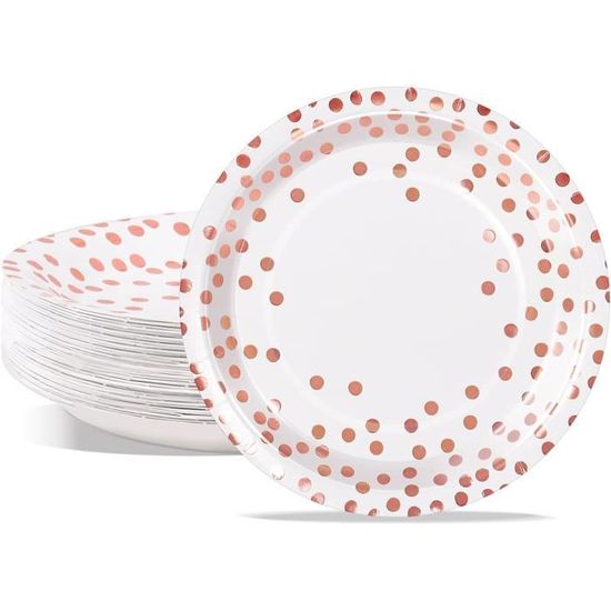 Assiettes Jetables Anniversaire 50pcs - Carton 18cm - Noir Rose Or - Pour Fête, Baptême, Mariage, Camping