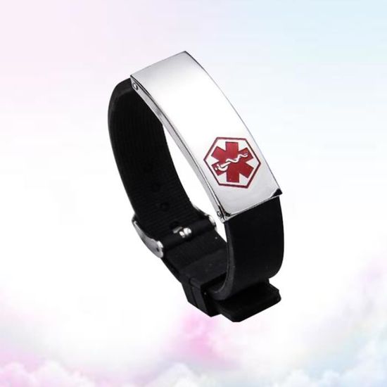 1PC Bracelet en silicone en acier inoxydable Logo médical réglable Couple élégant (Rouge)   BRACELET DE MONTRE VENDU SEUL