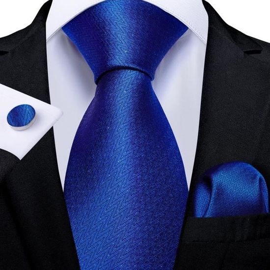 DiBanGu Ensemble Cravate Soie Homme Motif Cachemire Bleu Marine - Carré De Poche, Boutons De Manchette & Pince - Parfait Pour Mariage & Affaires