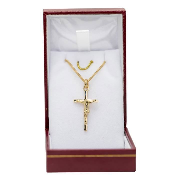 Croix avec jesus en plaqué Or 3cm et chaine homme de 50cm et coffret